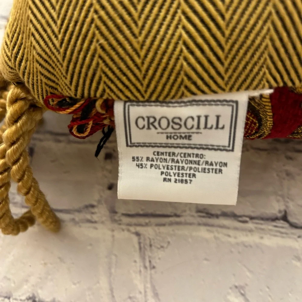 CROSCILL HOME EMBROIDERED RAYON BLEND BURGUNDY/OLIVE& GOLD TASSELS ACCENT PILLOW - Picture 5 of 10